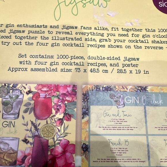 Gin Double Sided 1000 Piece Jigsaw Puzzle Poster w/ 4 Recipes 28" X 19" Complete - Picture 4 of 7